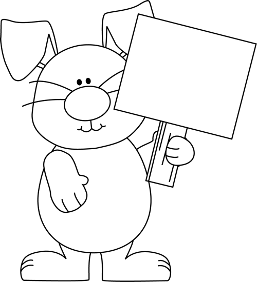 Black_and_White_Easter_Bunny_with_a_Blank_Sign